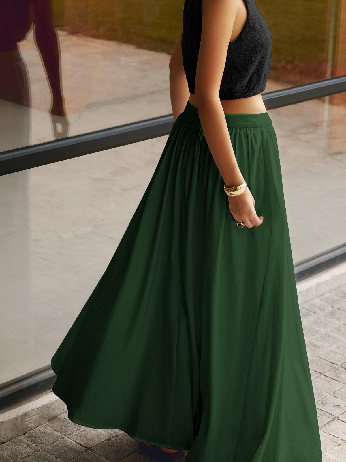 Women's Linen Maxi Skirt High-Waisted Pleated