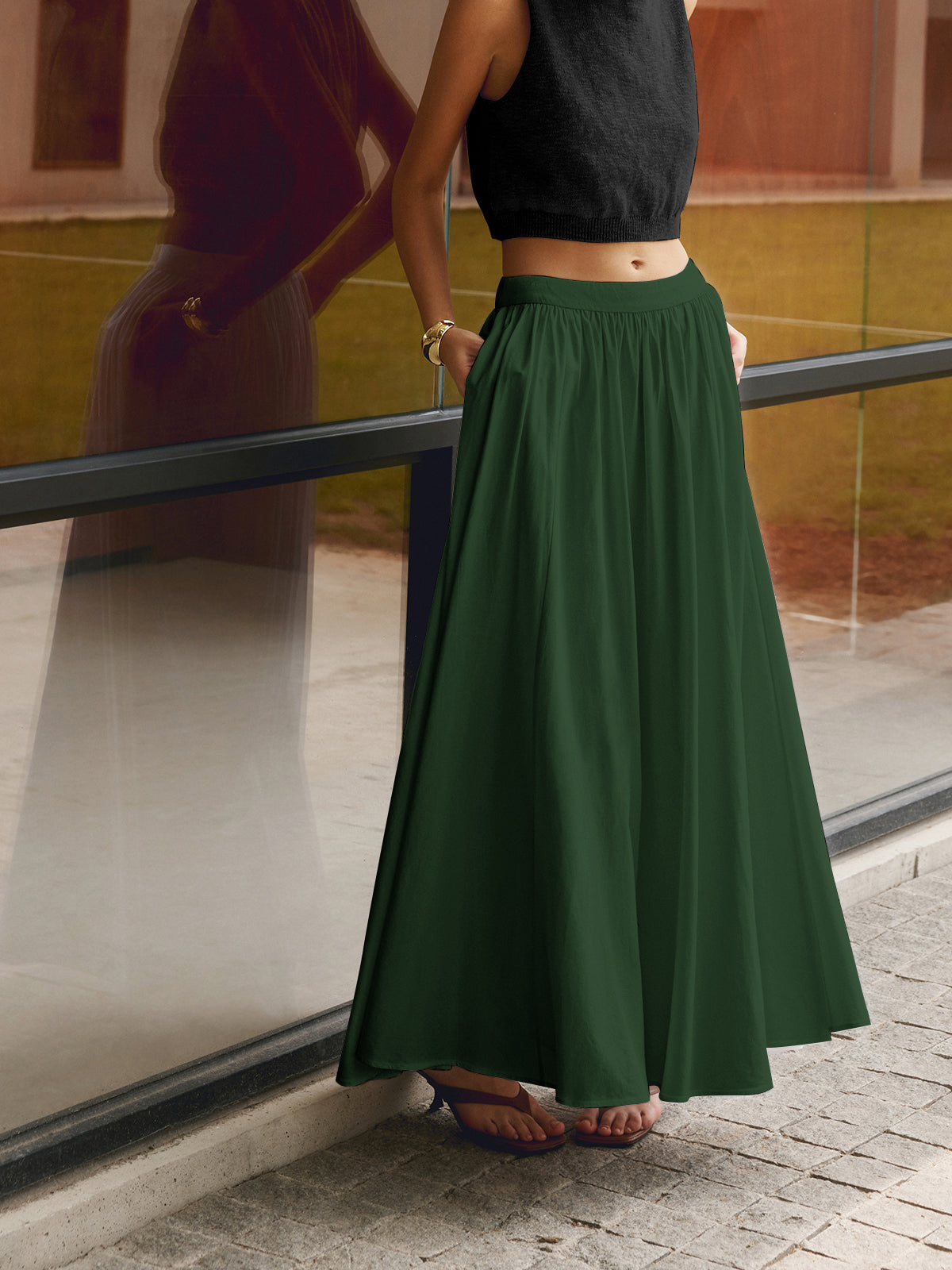 Women's Linen Maxi Skirt High-Waisted Pleated