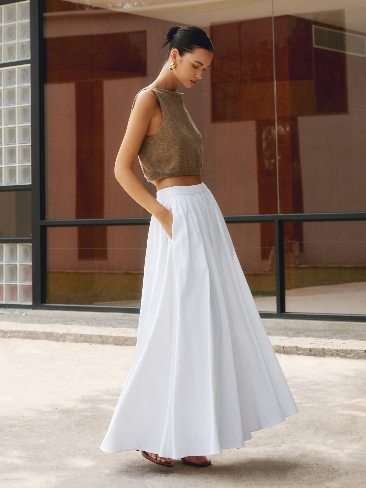 Women's Linen Maxi Skirt High-Waisted Pleated