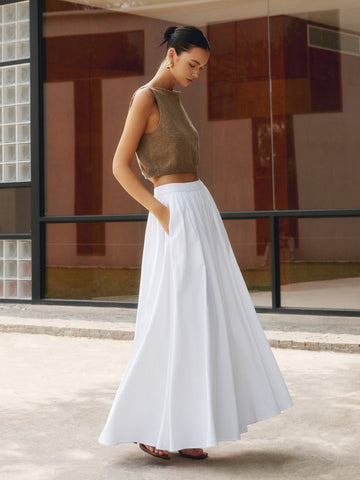 Women's Linen Maxi Skirt High-Waisted Pleated