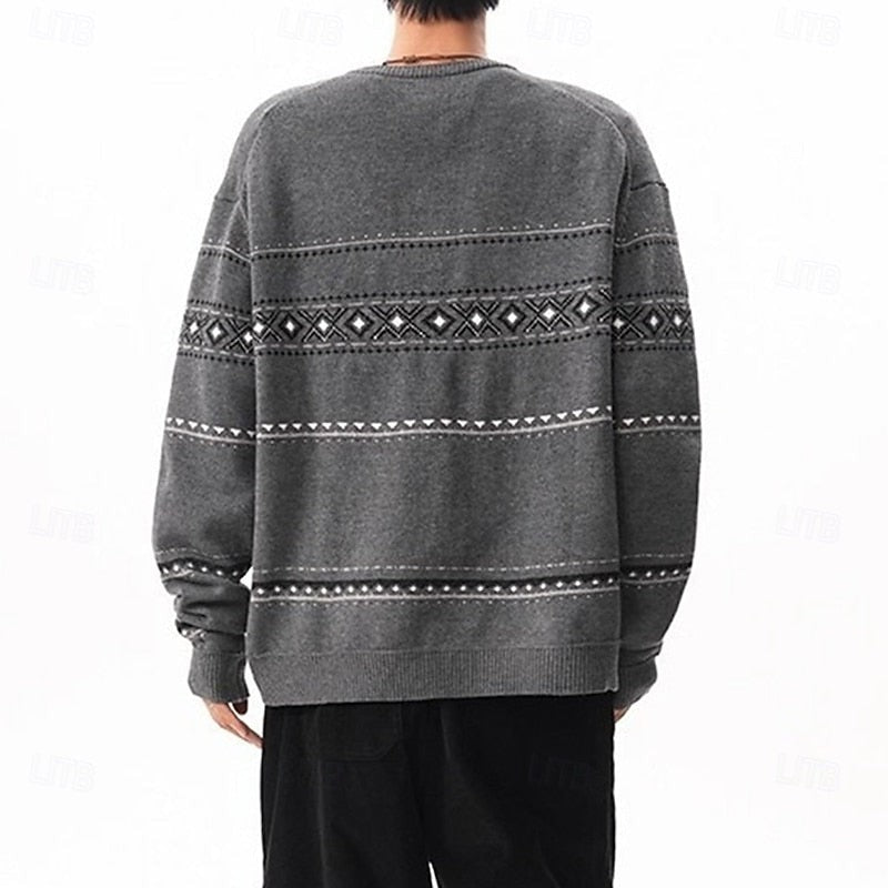 Geometric Knit Cardigan with Shawl Collar and Button Front, Christmas Pattern