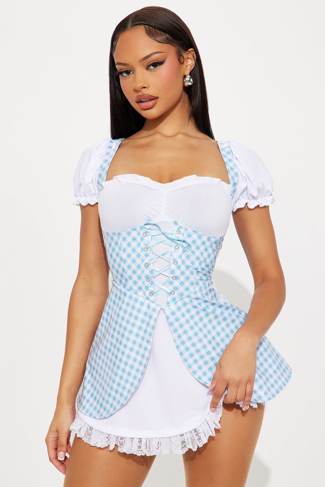 Two Piece Costume Set with Blue White Pattern and Reinforced Seams, XS-4XL