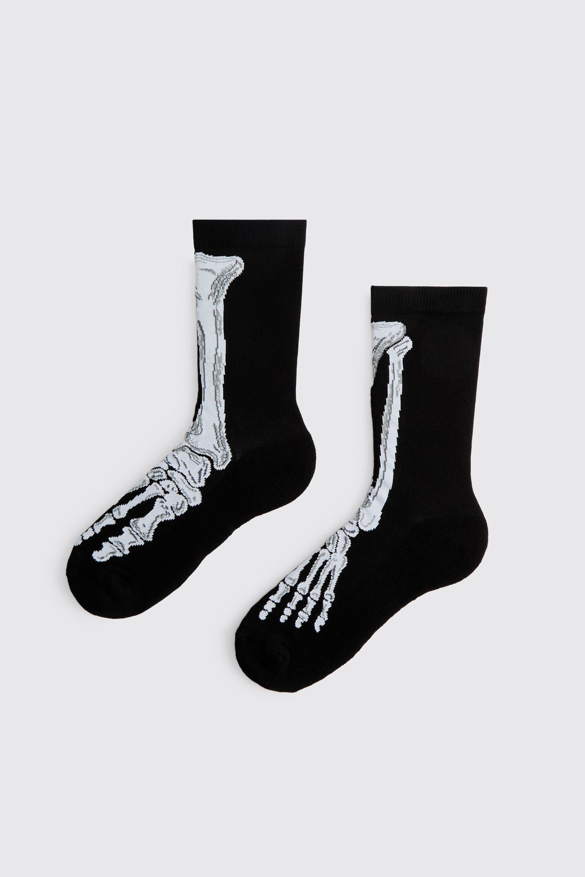 Crew Socks with Knitted Skeleton Graphics and Elastic Ribbed Cuff