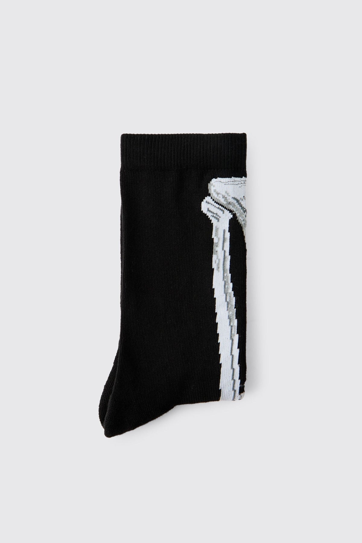 Crew Socks with Knitted Skeleton Graphics and Elastic Ribbed Cuff