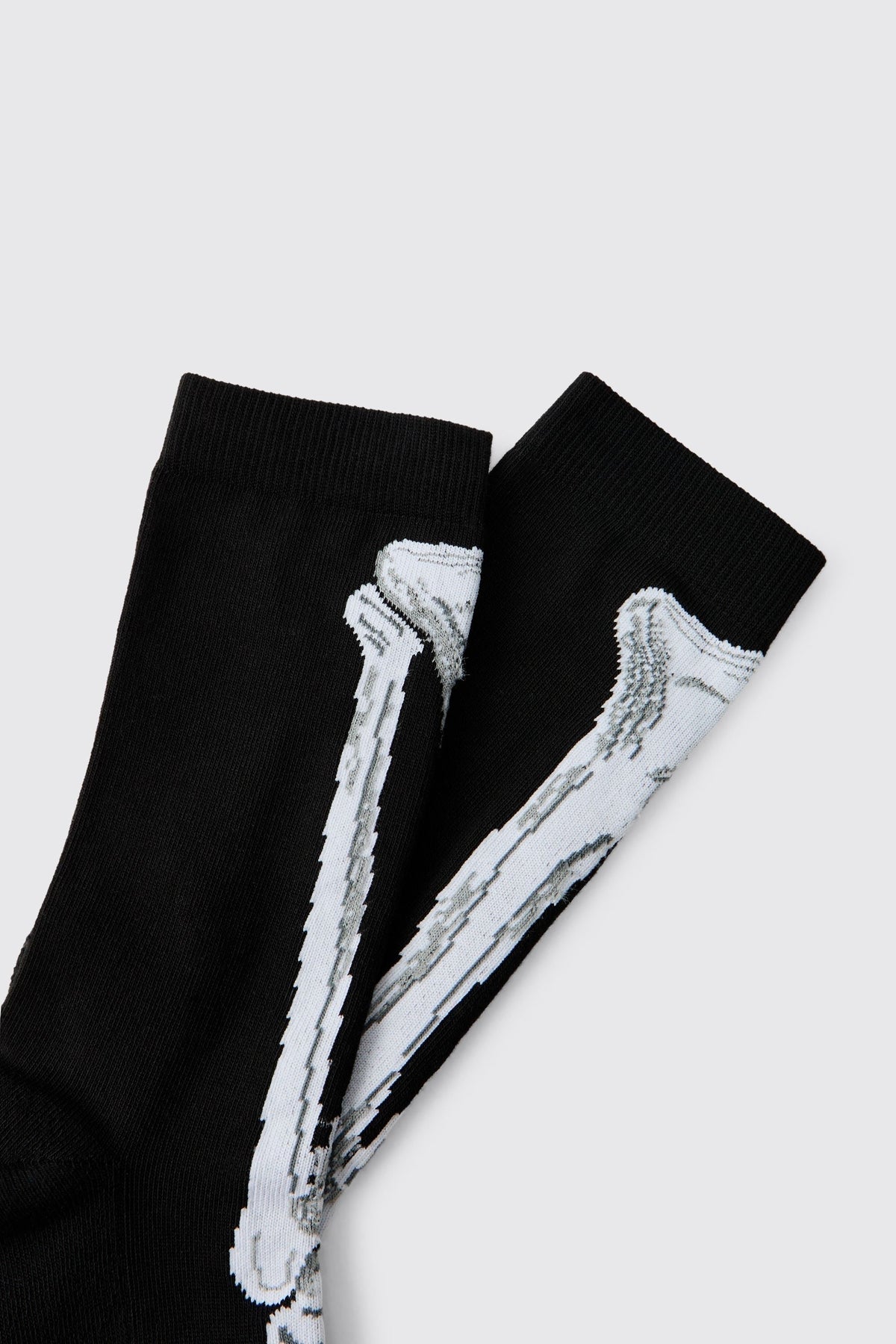 Crew Socks with Knitted Skeleton Graphics and Elastic Ribbed Cuff