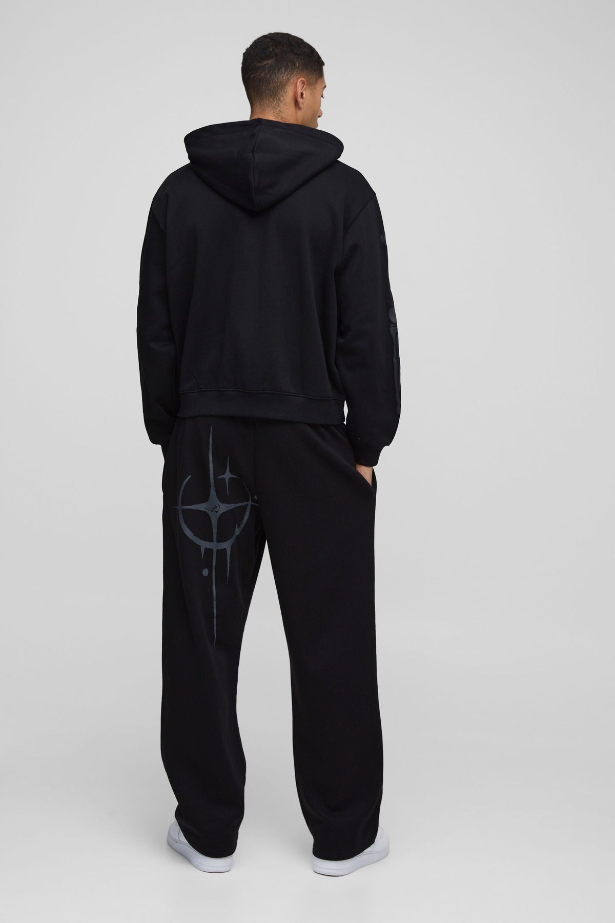 Oversized Zip Hoodie with Skeleton Puff Print and Brushback Fleece