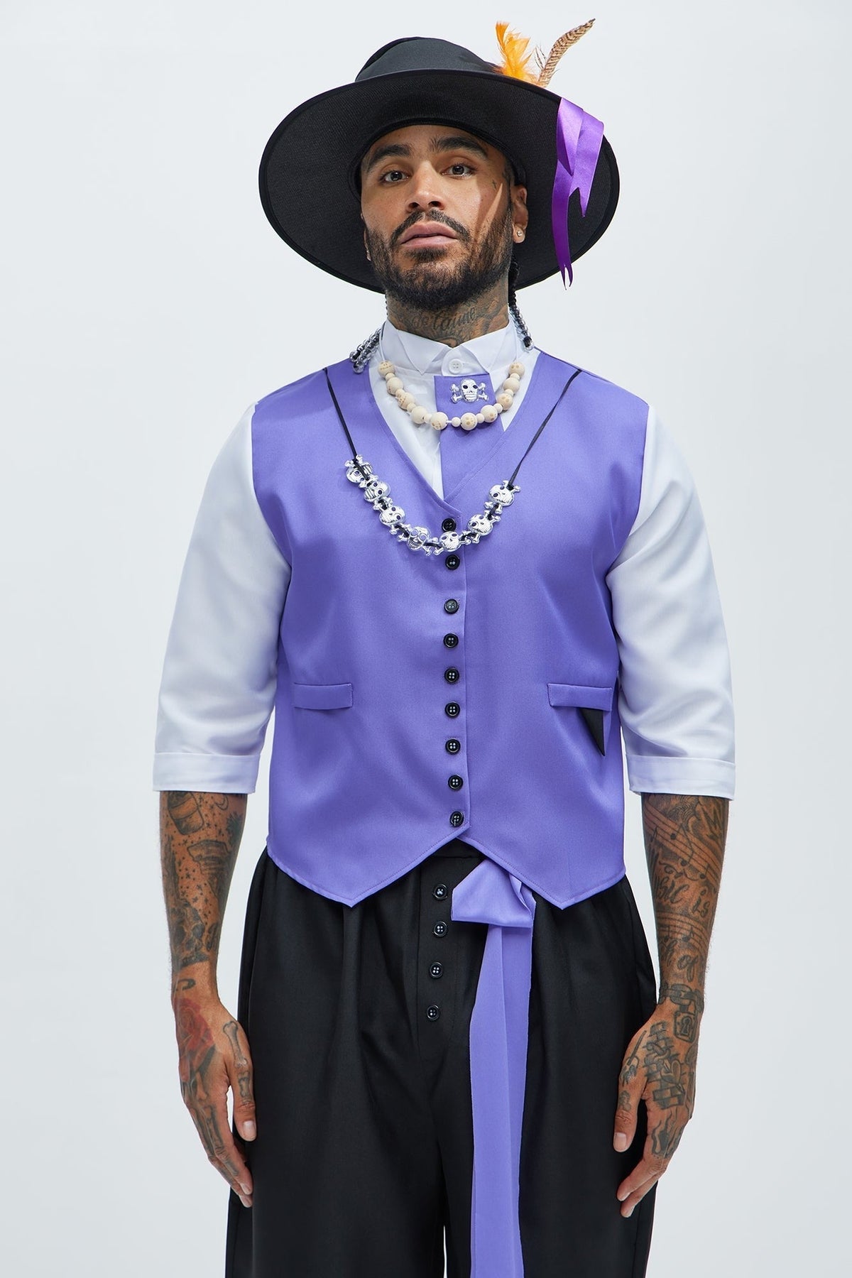 Men's Purple Ceremonial Costume with Velvet Coat and Top Hat
