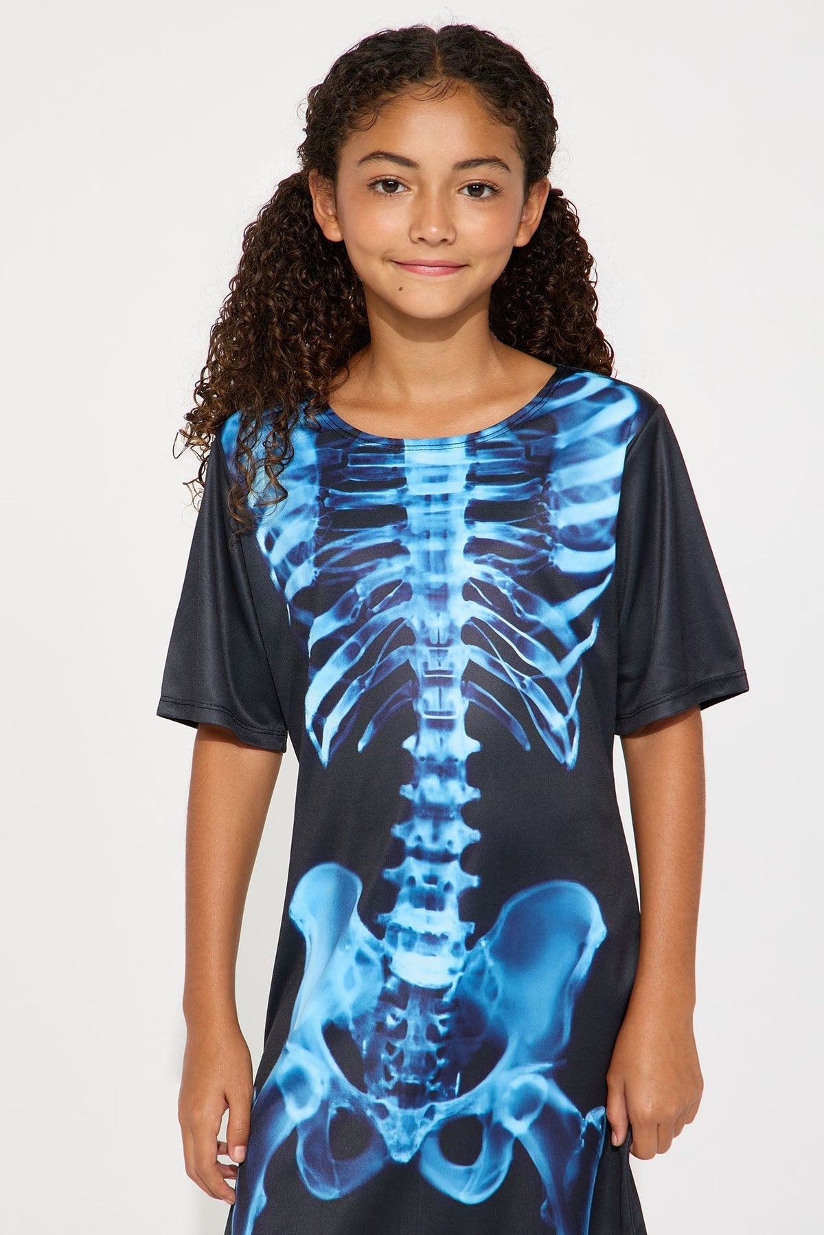 Skeleton Bone Print Dress for Kids with Short Sleeves and Crew Neckline