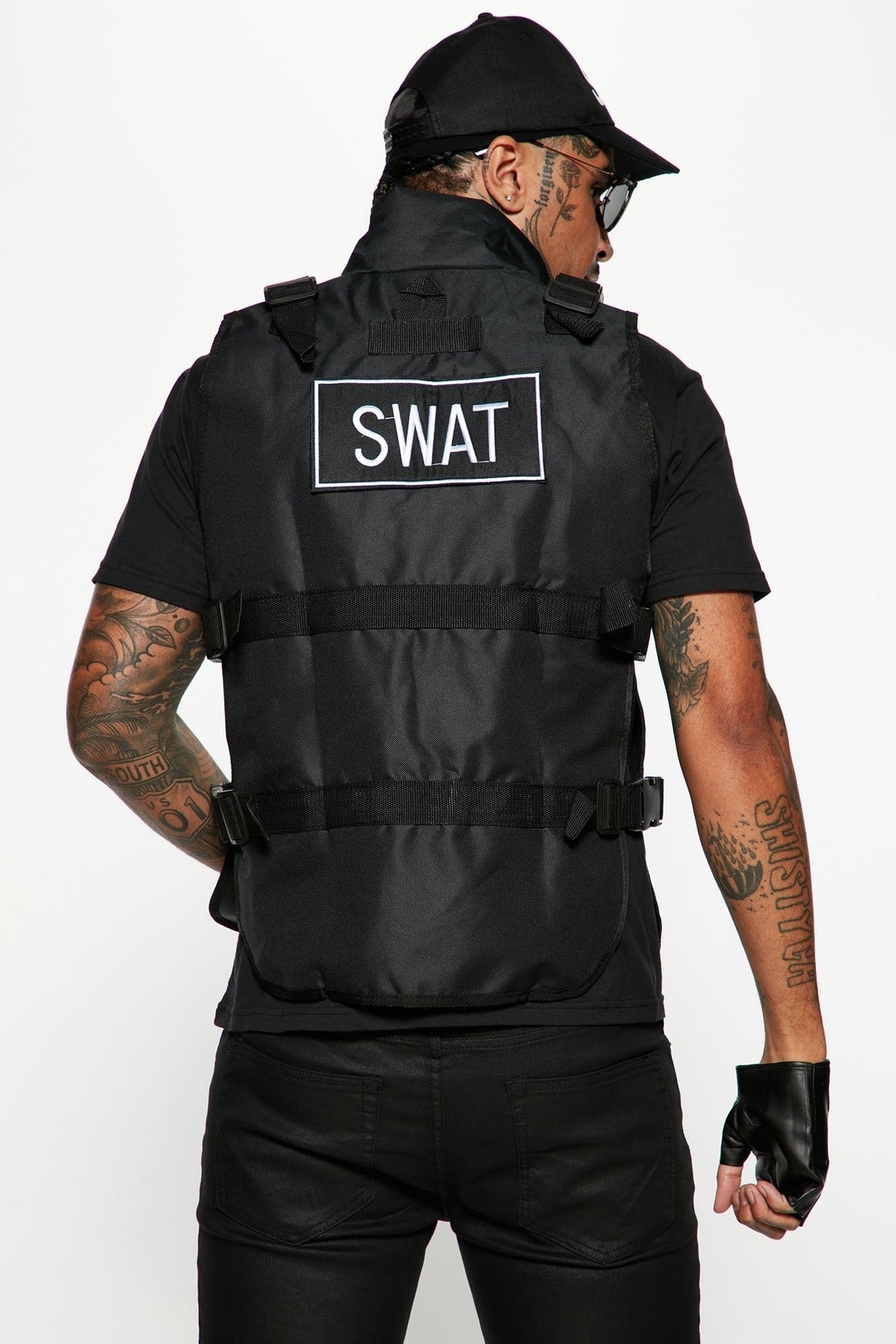 Four-Piece Tactical Costume Bundle with Vest and Fingerless Gloves