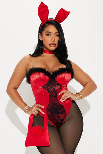 Bunny Costume Set with Bodysuit and Leggings, Ear Headband, Choker, Handbag