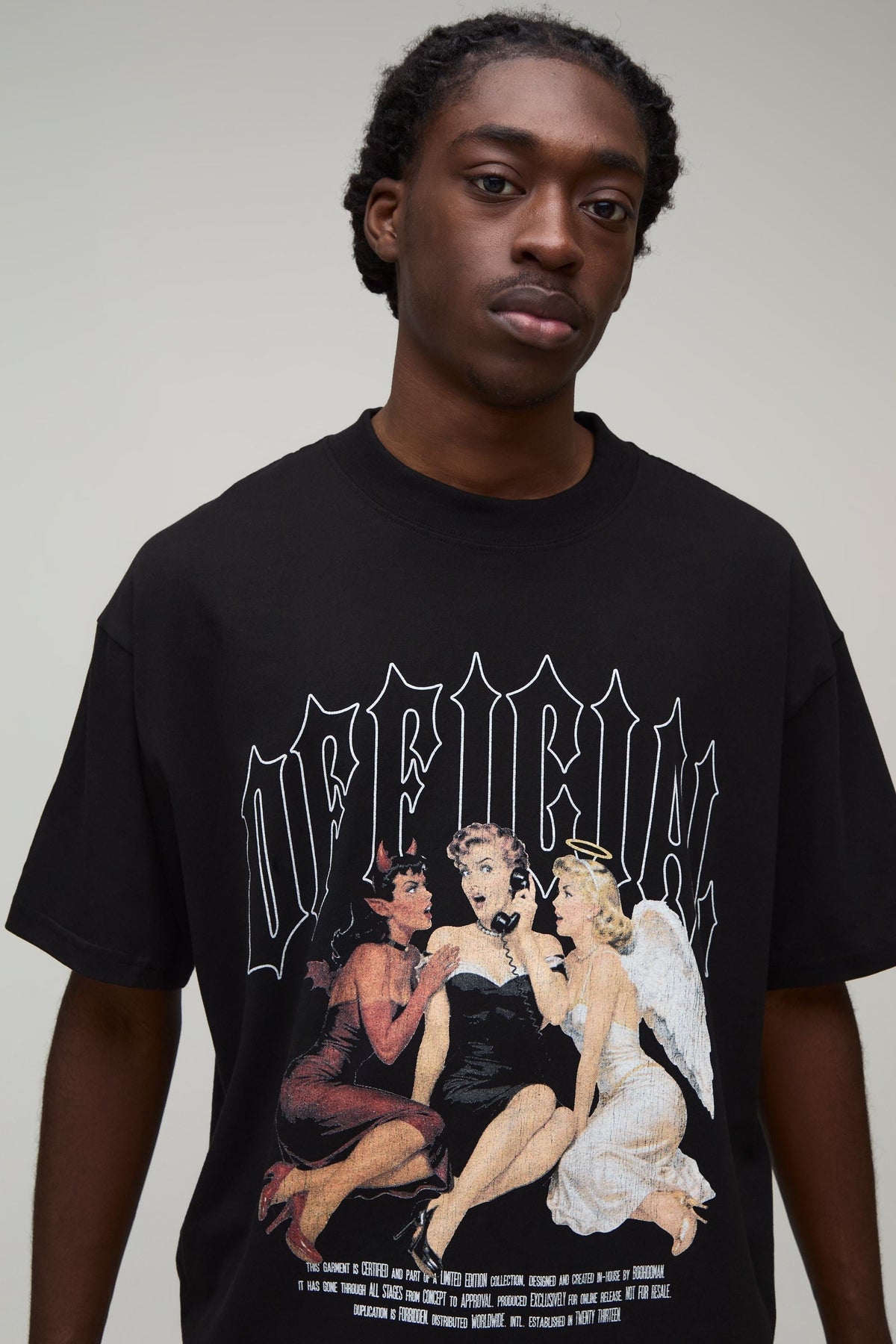 Cropped Gothic Graphic Tee with Oversized Boxy Fit and Dropped Shoulders