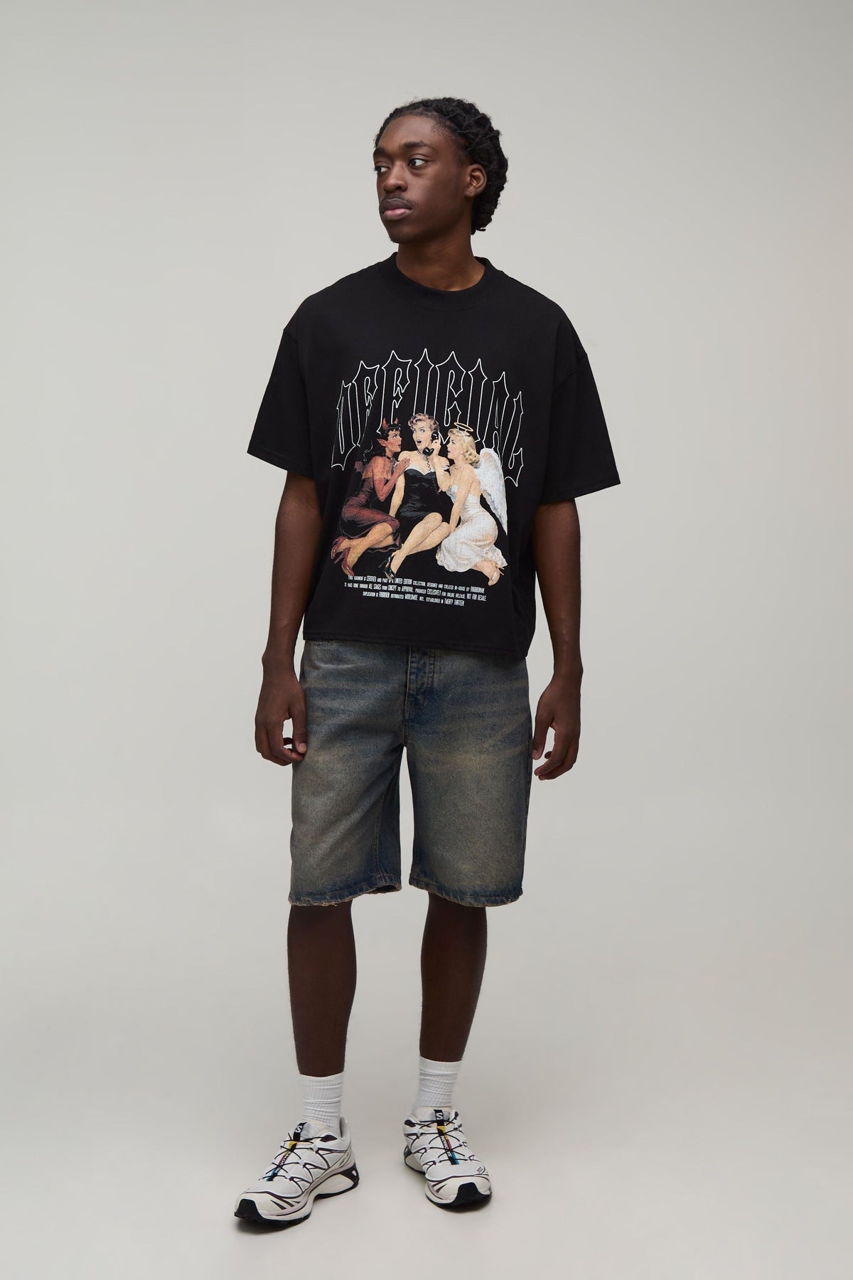 Cropped Gothic Graphic Tee with Oversized Boxy Fit and Dropped Shoulders