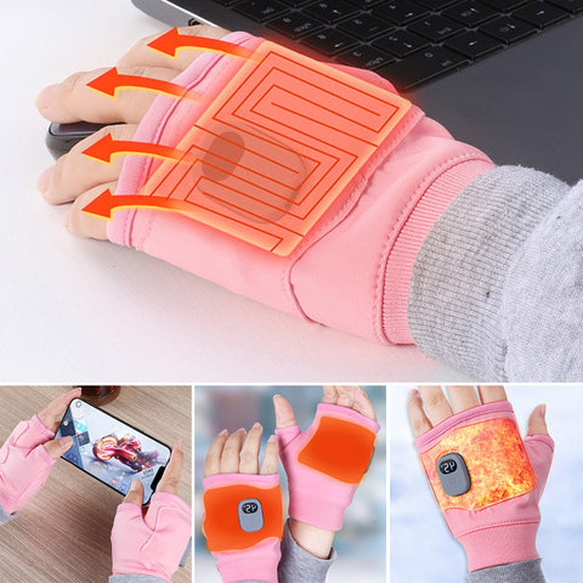 Heated Fingerless Gloves with Touchscreen Access and Three Heat Settings