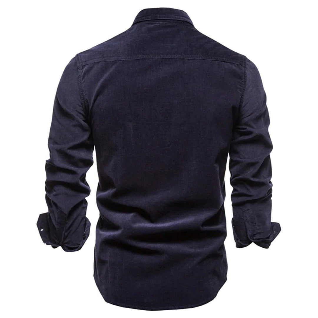 Men's Corduroy Shirt with Point Collar and Button Front, Long Sleeve Regular Fit
