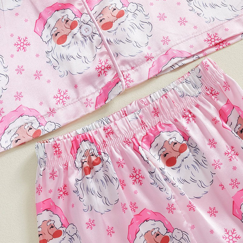 Holiday Pajama Set for Toddlers with Fur Trim and Santa Snowflake Print