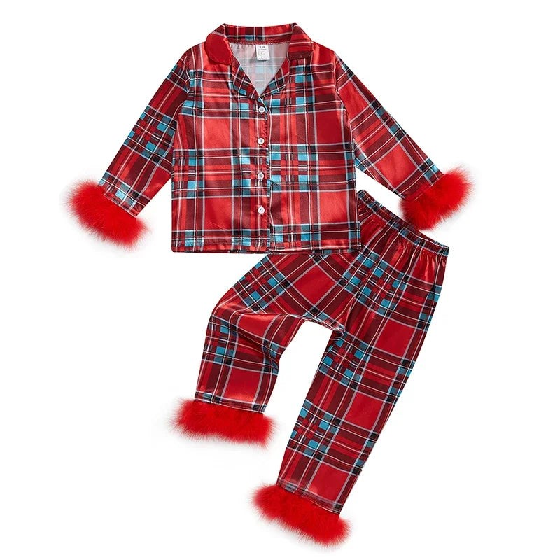 Holiday Pajama Set for Toddlers with Fur Trim and Santa Snowflake Print