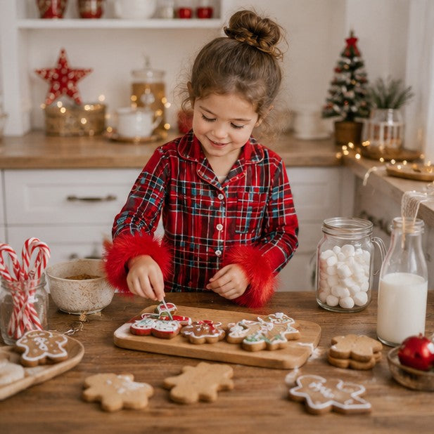 Holiday Pajama Set for Toddlers with Fur Trim and Santa Snowflake Print