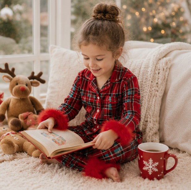 Holiday Pajama Set for Toddlers with Fur Trim and Santa Snowflake Print