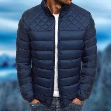 Men's Quilted Jacket with Water Repellent Shell and Stowable Hood
