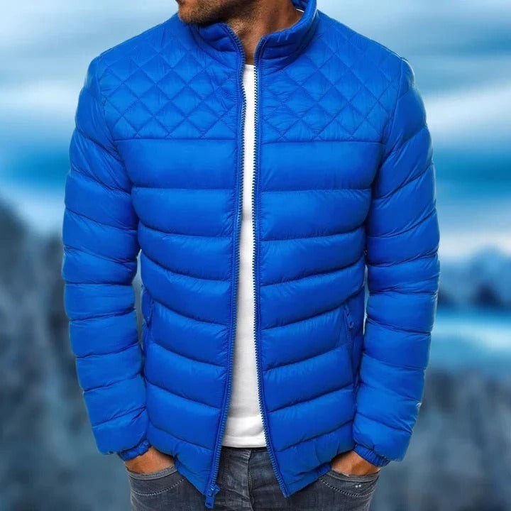 Men's Quilted Jacket with Water Repellent Shell and Stowable Hood