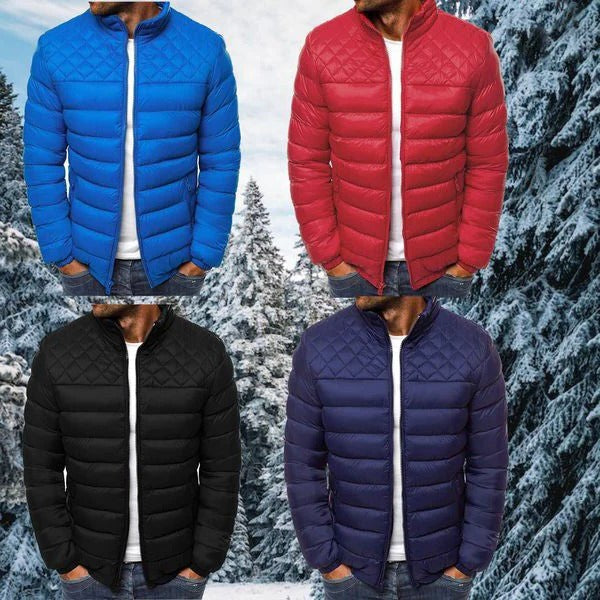 Men's Quilted Jacket with Water Repellent Shell and Stowable Hood