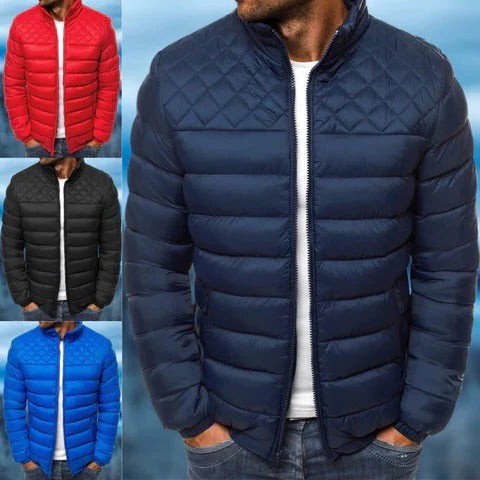 Men's Quilted Jacket with Water Repellent Shell and Stowable Hood