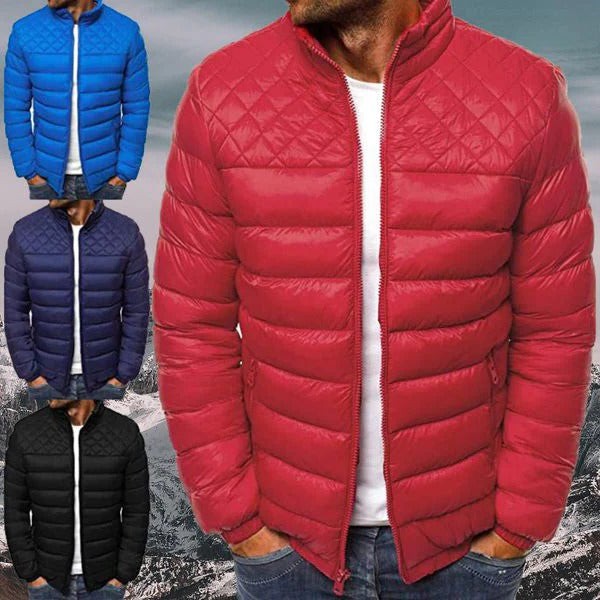 Men's Quilted Jacket with Water Repellent Shell and Stowable Hood