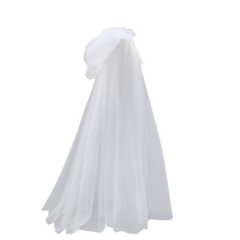 Mesh Tulle Hooded Cloak with Self Tying Loop, 59 Inch Floor Length