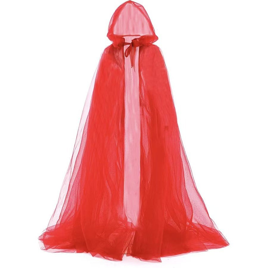 Mesh Tulle Hooded Cloak with Self Tying Loop, 59 Inch Floor Length