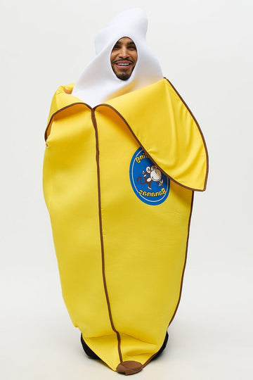 Adult Banana Costume Tunic with Foam Shell and Open Face Cutout