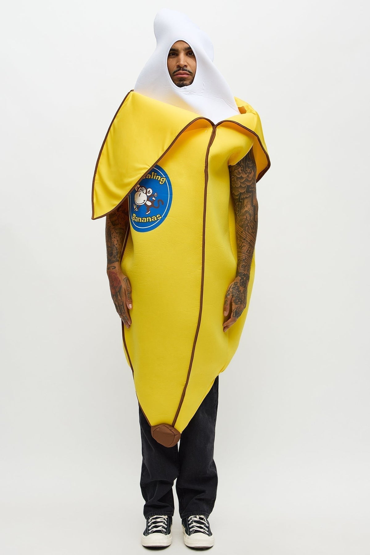 Adult Banana Costume Tunic with Foam Shell and Open Face Cutout