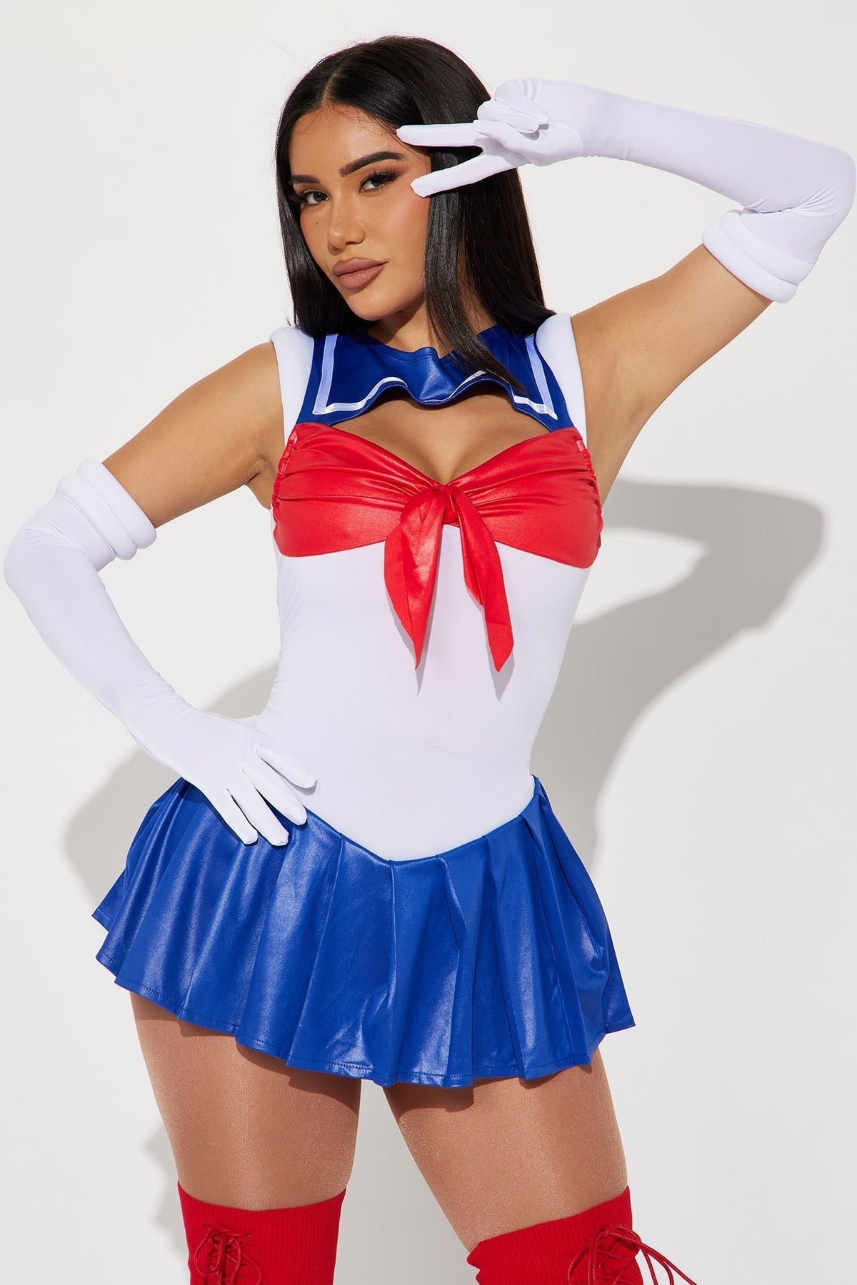 Nautical Three Piece Costume Set with Crop Top and Mini Skirt, Gloves