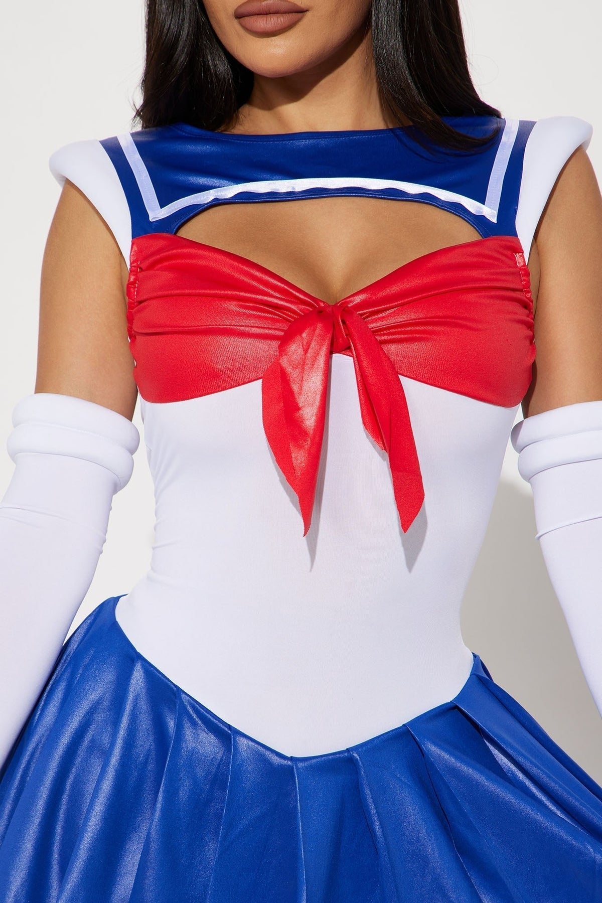 Nautical Three Piece Costume Set with Crop Top and Mini Skirt, Gloves