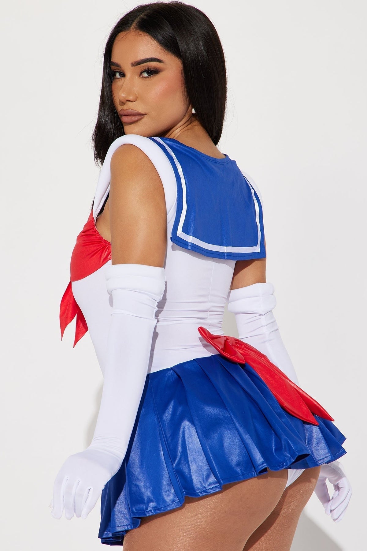 Nautical Three Piece Costume Set with Crop Top and Mini Skirt, Gloves
