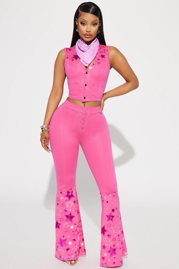 Pink Western Costume Set with Vest and Pants, Neck Scarf Included