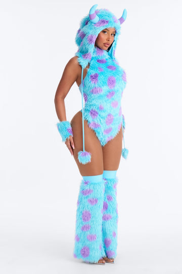 Four Piece Dinosaur Costume Set with Faux Fur Leg Warmers and Spandex Blend