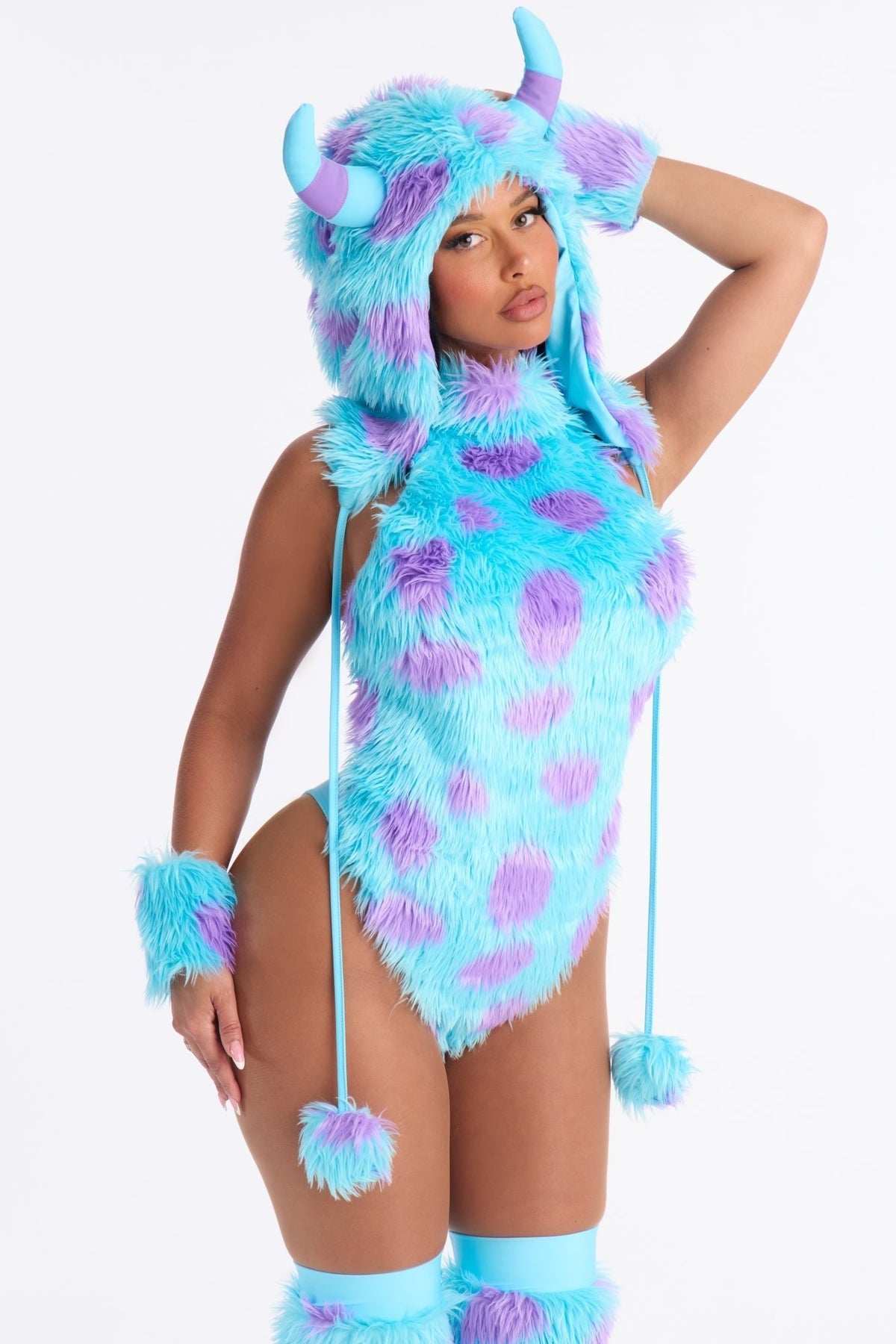 Four Piece Dinosaur Costume Set with Faux Fur Leg Warmers and Spandex Blend