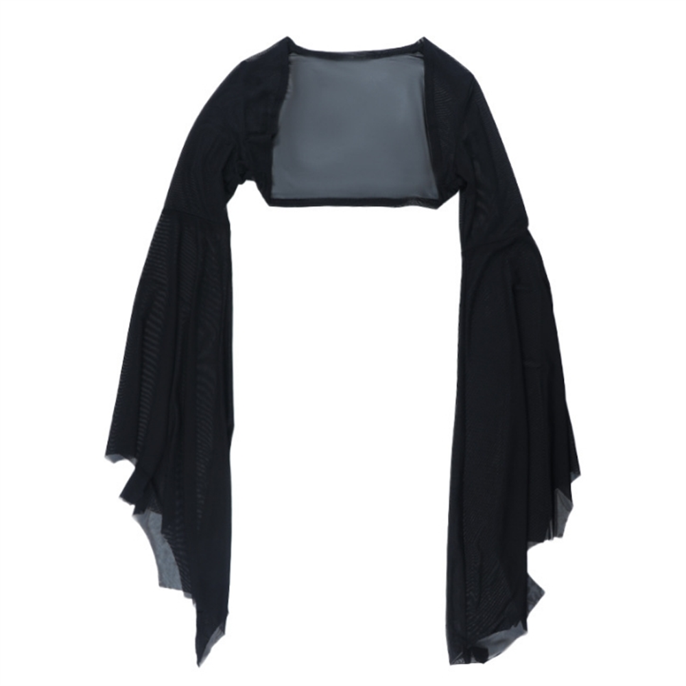 Sheer Mesh Crop Top with Wide Bat Sleeves for Gothic Costumes