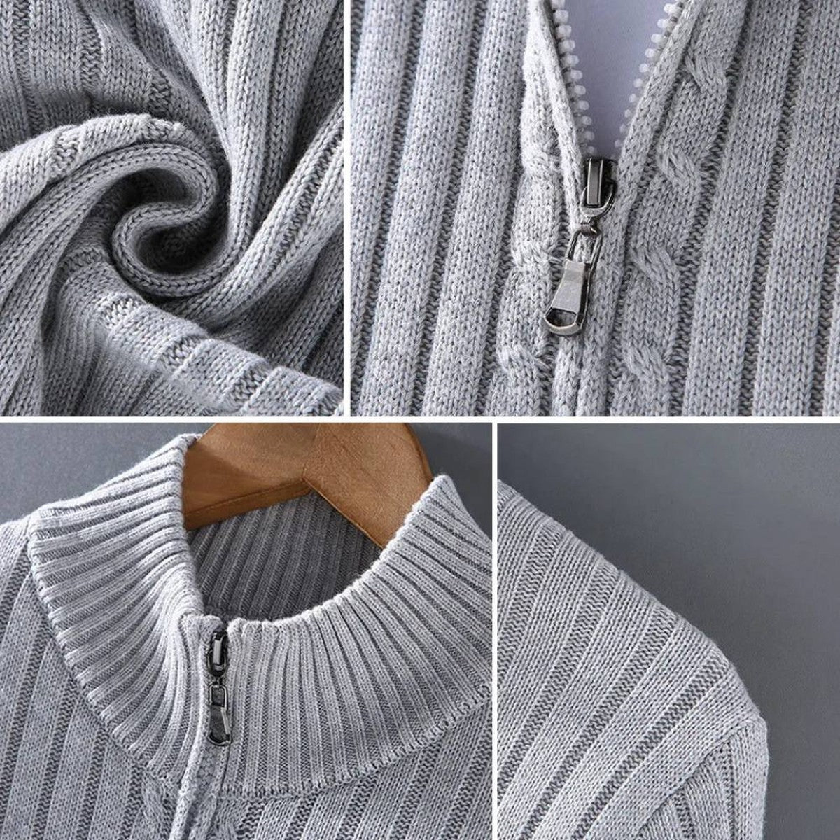 Men's Slim Fit Zip Cardigan with Stretch Knit and Ribbed Cuffs