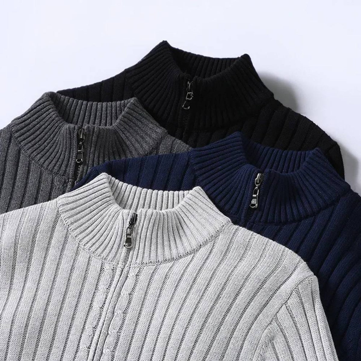 Men's Slim Fit Zip Cardigan with Stretch Knit and Ribbed Cuffs