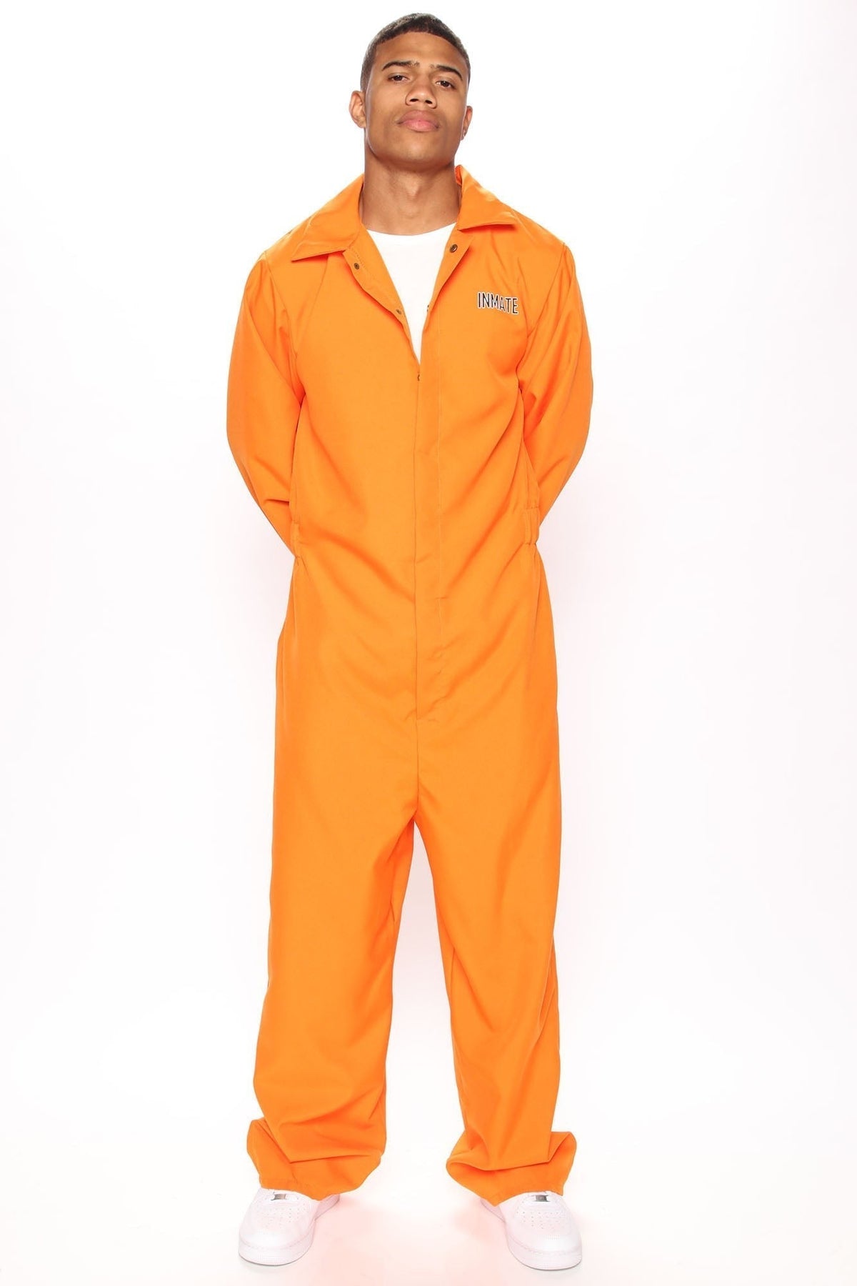 Prisoner Costume Jumpsuit with Chest Text and Front Closure, Orange