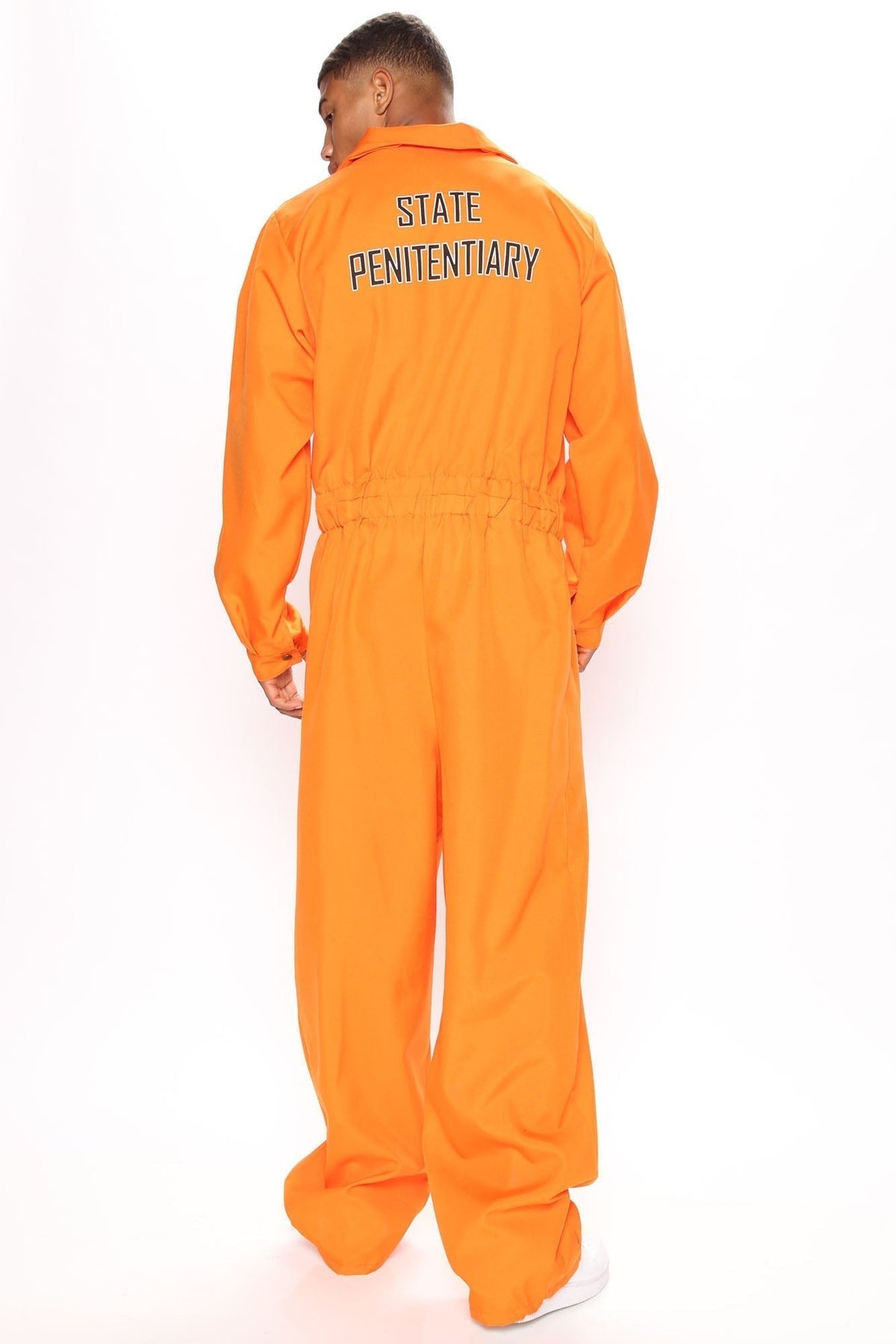 Prisoner Costume Jumpsuit with Chest Text and Front Closure, Orange