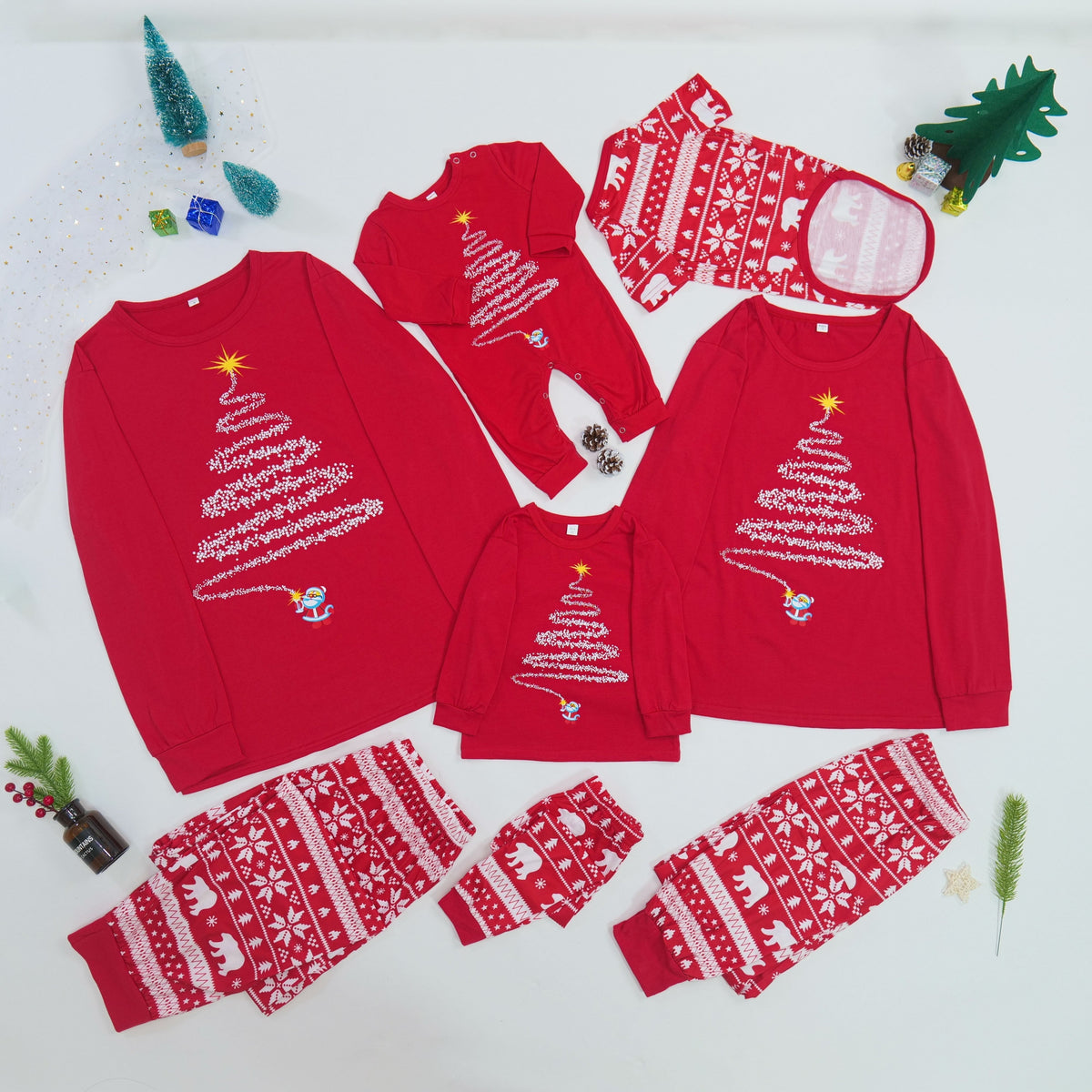 Family Matching Christmas Pajama Set with Reindeer and Snowflake Design