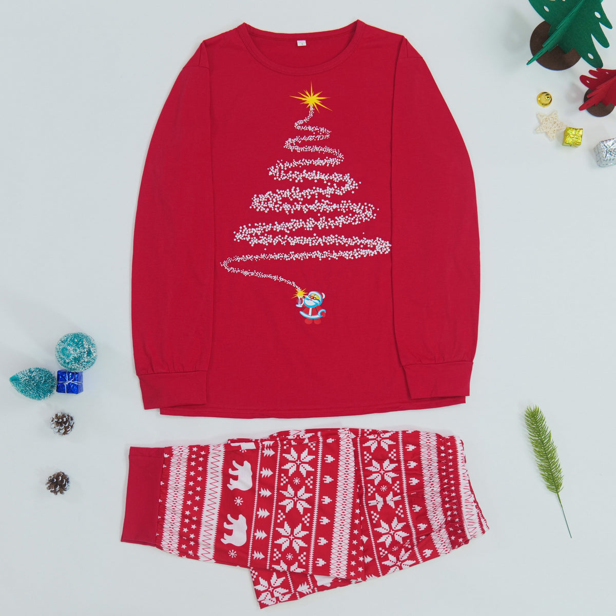 Family Matching Christmas Pajama Set with Reindeer and Snowflake Design
