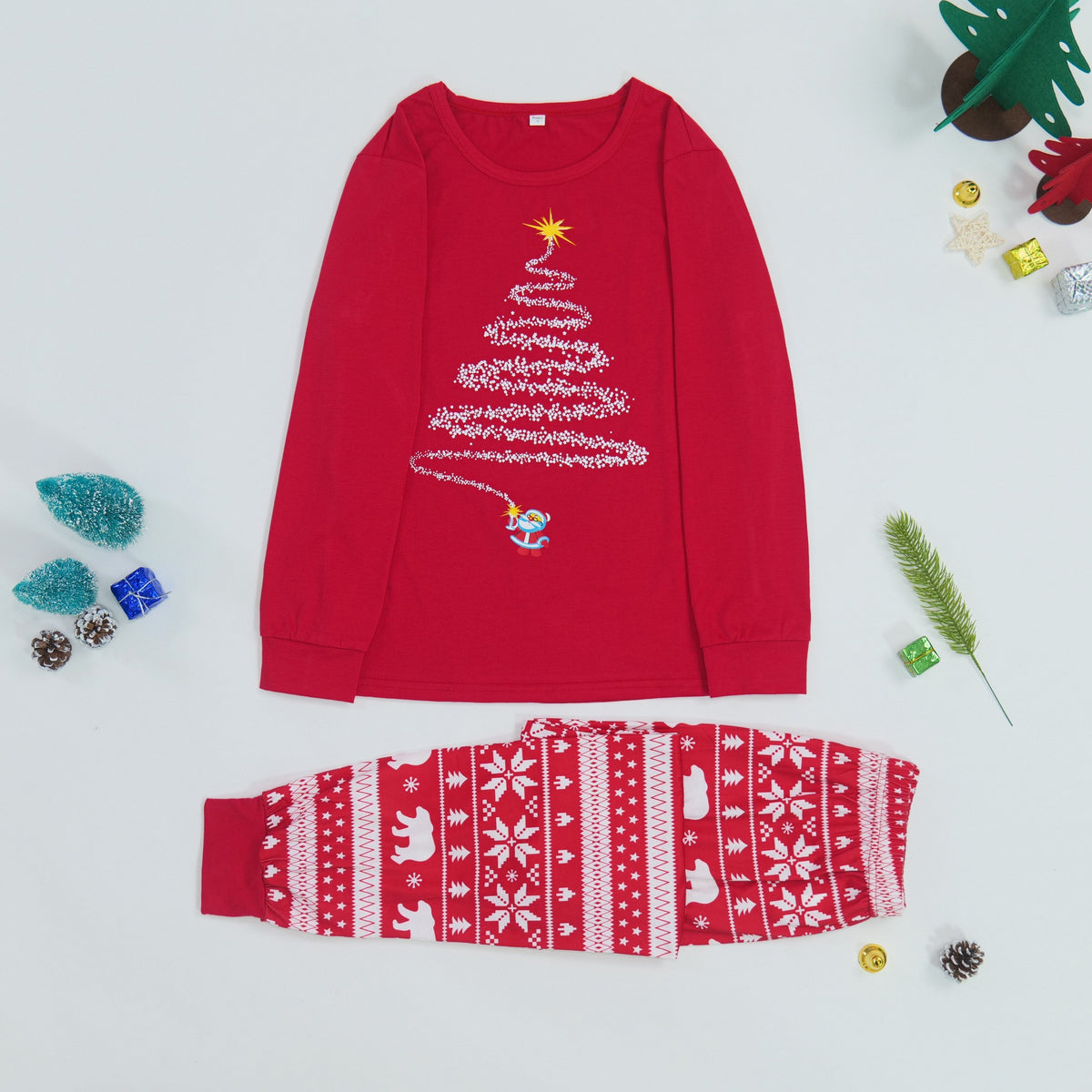 Family Matching Christmas Pajama Set with Reindeer and Snowflake Design
