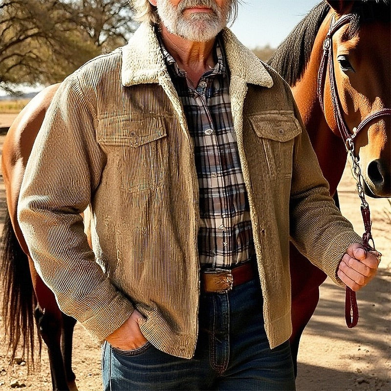 Fleece Lined Ranch Jacket with Button Front and Four Pockets