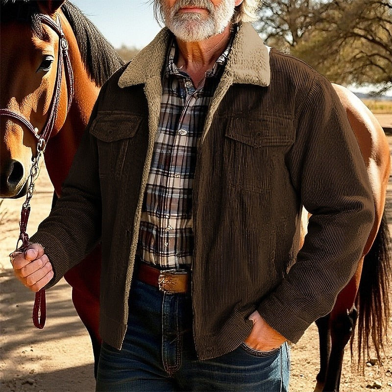 Fleece Lined Ranch Jacket with Button Front and Four Pockets