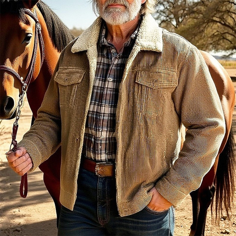 Fleece Lined Ranch Jacket with Button Front and Four Pockets