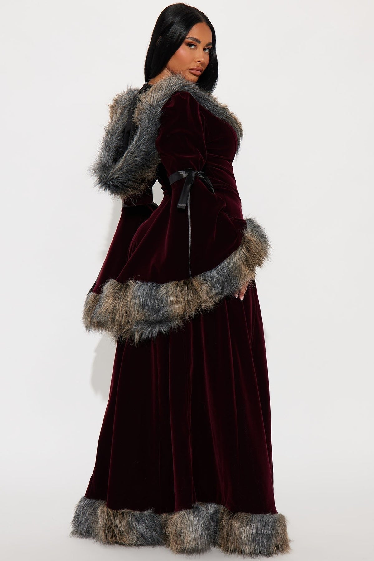 Burgundy Hooded Cape with Faux Fur Trim and Matching Panty Bottom, Two Piece Costume Set