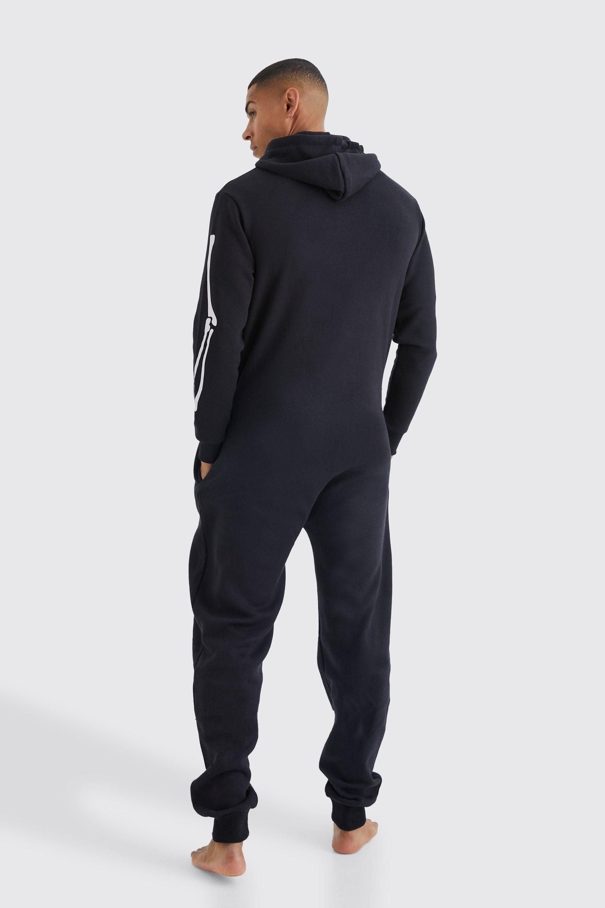 Skeleton Onesie with Front Zipper and Attached Hood, Long Sleeves
